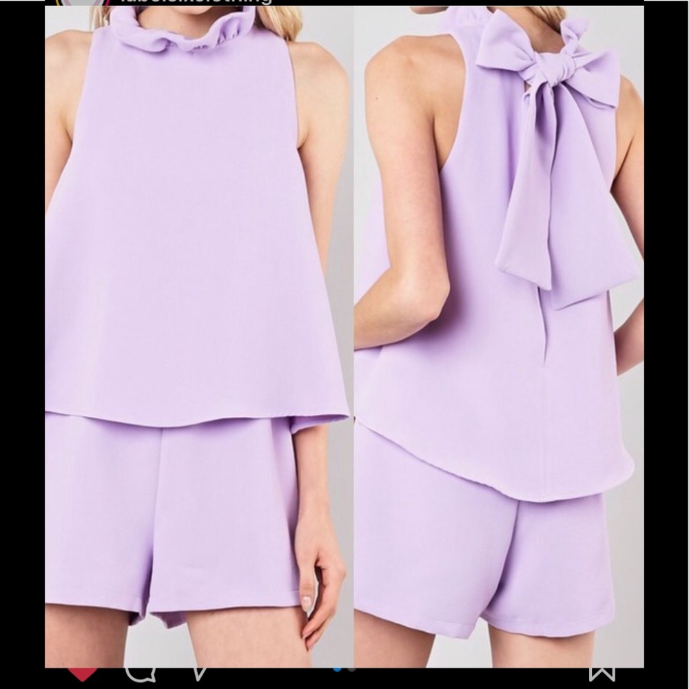 Lavender Popover Romper with Ruffle Neck